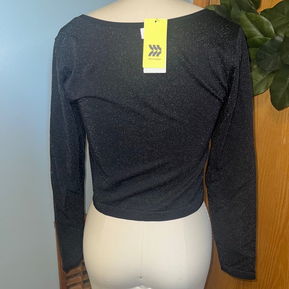All in Motion XXL Black Sparkle Crop Top Long Sleeve Square Neck Activewear - Picture 3 of 8